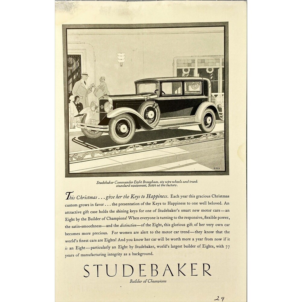 Studebaker "This Christmas give her the Keyes to Happiness"Vintage Print Ad 1929